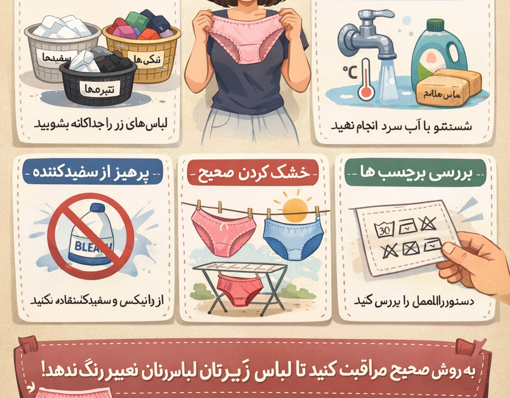 استفاده از نمک برای شستشوی لباس‌های رنگی: راهنمای کامل برای ثابت نگه داشتن رنگ سلام! اگر منظورتون از "نمک‌های شستشوی رنگی" استفاده از نمک برای جلوگیری از رنگ دادن یا محو شدن لباس‌های رنگی هست، این روش یکی از ترفندهای قدیمی و مؤثر خانگیه که من خودم بارها امتحان کردم. نمک (به خصوص نمک خوراکی یا دریایی) به عنوان یک نگهدارنده طبیعی عمل می‌کنه و کمک می‌کنه رنگ پارچه ثابت بمونه، به ویژه برای لباس‌های نو یا تیره. اما توجه کنید که این روش ۱۰۰% تضمینی نیست و بهتره با شستشوی درست ترکیب بشه. در ادامه، گام به گام توضیح می‌دم چطور از نمک استفاده کنید. چرا نمک برای شستشوی لباس‌های رنگی مفیده؟ نمک کلرید سدیم داره که به جذب رنگ در الیاف پارچه کمک می‌کنه. در فرآیند رنگرزی کارخانه‌ها هم از نمک استفاده می‌شه، اما در خانه، نمک می‌تونه رنگ‌های جذب‌نشده رو ثابت کنه و از رنگ دادن به لباس‌های دیگه جلوگیری کنه. این روش برای پارچه‌های پنبه‌ای، نخی یا تیره مثل مشکی و قرمز عالی کار می‌کنه، اما برای پارچه‌های حساس مثل ابریشم یا حریر کمتر توصیه می‌شه (چون ممکنه بافت رو خشک کنه). روش‌های استفاده از نمک برای شستشوی رنگی این روش‌ها رو می‌تونید برای ماشین لباسشویی یا شستشوی دستی استفاده کنید. همیشه از نمک بدون ید (نمک دریایی یا معمولی) استفاده کنید تا لکه ایجاد نکنه. برای تثبیت رنگ لباس نو (قبل از اولین شستشو): یک سطل یا تشت رو با آب سرد پر کنید (حدود ۴-۵ لیتر). ۱/۲ فنجان (حدود ۱۲۰ میلی‌لیتر) نمک اضافه کنید و هم بزنید تا حل بشه. لباس‌های رنگی نو رو داخل محلول خیس کنید و ۳۰ دقیقه تا ۱ ساعت بذارید بمونه (هر چی بیشتر، بهتر). بعد، لباس‌ها رو با آب سرد آبکشی کنید و به طور معمول بشویید (با شوینده ملایم). نکته: این روش رنگ رو "قفل" می‌کنه و از رنگ دادن در شستشوهای بعدی جلوگیری می‌کنه. من برای jeans مشکی‌ام این کار رو کردم و واقعاً مؤثر بود! اضافه کردن نمک به چرخه شستشو (برای لباس‌های رنگی قدیمی): در ماشین لباسشویی: ۱-۲ قاشق غذاخوری نمک (۱۵-۳۰ میلی‌لیتر) رو مستقیم به محفظه شوینده اضافه کنید. در شستشوی دستی: به آب تشت، ۱ قاشق نمک به ازای هر لیتر آب اضافه کنید. لباس‌ها رو با آب سرد و شوینده بدون سفیدکننده بشویید (دور ماشین رو روی "دلikat" یا ملایم بگذارید). بعد از شستشو، در سایه خشک کنید – آفتاب مستقیم رنگ رو محو می‌کنه. برای جلوگیری از زرد شدن یا لکه (لباس‌های سفید یا روشن رنگی): اگر لباس سفید رنگی زرد شده، ۱/۴ فنجان نمک + آب لیمو (از یک لیمو) رو در آب سرد مخلوط کنید، لباس رو ۱۰-۱۵ دقیقه خیس کنید، سپس بشویید. نمک با جذب رطوبت و باکتری‌ها، از تغییر رنگ ناشی از عرق یا رطوبت جلوگیری می‌کنه. نکات مهم برای بهترین نتیجه آب سرد همیشه: آب گرم رنگ رو حل می‌کنه – دمای زیر ۳۰ درجه ایده‌آله. شوینده مناسب: از شوینده‌های مخصوص لباس رنگی استفاده کنید (بدون کلر یا سفیدکننده). جدا کردن لباس‌ها: لباس‌های رنگی رو از سفیدها جدا کنید تا رنگ نگیرن. خشک کردن: در هوای آزاد و سایه – از خشک‌کن ماشین اجتناب کنید. تست اول: روی یک لباس قدیمی تست کنید تا مطمئن شید نمک آسیبی نمی‌زنه. اگر نمک کار نکرد: از سرکه سفید (۱/۲ فنجان در rinse) به عنوان جایگزین استفاده کنید – هر دو طبیعی و ارزان هستن.