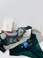 ست لباس زیر توری سبز زمردی TRT – مدل گل‌دار زمرد - تصویر 5