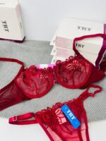 ست لباس زیر توری قرمز رزالیا TRT – مدل Double Beautiful با تور گل‌دار فانتزی و فنر ضدحساسیت ترکیه - تصویر 6