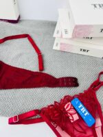 ست لباس زیر توری قرمز رزالیا TRT – مدل Double Beautiful با تور گل‌دار فانتزی و فنر ضدحساسیت ترکیه - تصویر 5