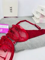 ست لباس زیر توری قرمز رزالیا TRT – مدل Double Beautiful با تور گل‌دار فانتزی و فنر ضدحساسیت ترکیه - تصویر 2