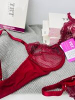 ست لباس زیر توری قرمز لیلا TRT – مدل Beautiful عینکی با تور گل‌دار فانتزی و فنر نرم ترکیه - تصویر 8