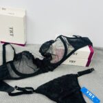 ست لباس زیر توری مشکی فنردار TRT مدل گلبرگ ایتالیایی