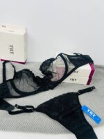 ست لباس زیر توری مشکی فنردار TRT مدل گلبرگ ایتالیایی