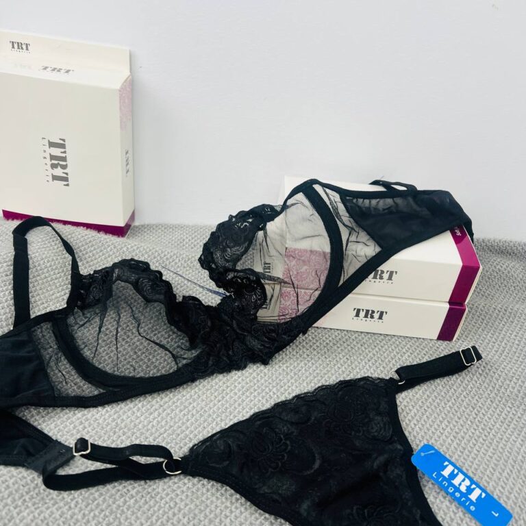 ست لباس زیر توری مشکی فنردار TRT مدل گلبرگ ایتالیایی