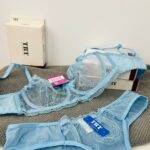 ست لباس زیر توری آبی آسمانی عمده TRT مدل رویال تور – سوتین و شورت گلدوزی گاز ایتالیایی پخش عمده