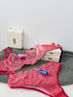 شورت لامبادا توری صورتی گلدوزی سه بعدی TRT – پخش عمده ست لباس زیر زنانه صورتی مرجانی